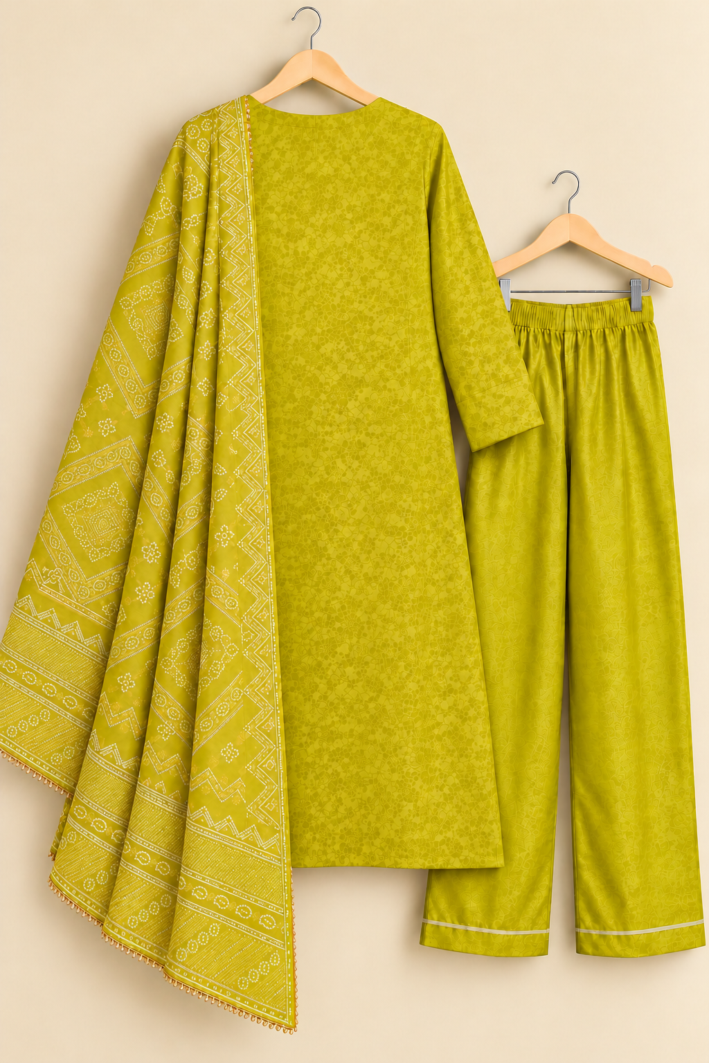 Jashn Olive Green Brocade Zari & Sequins Work Tissue Suit Set