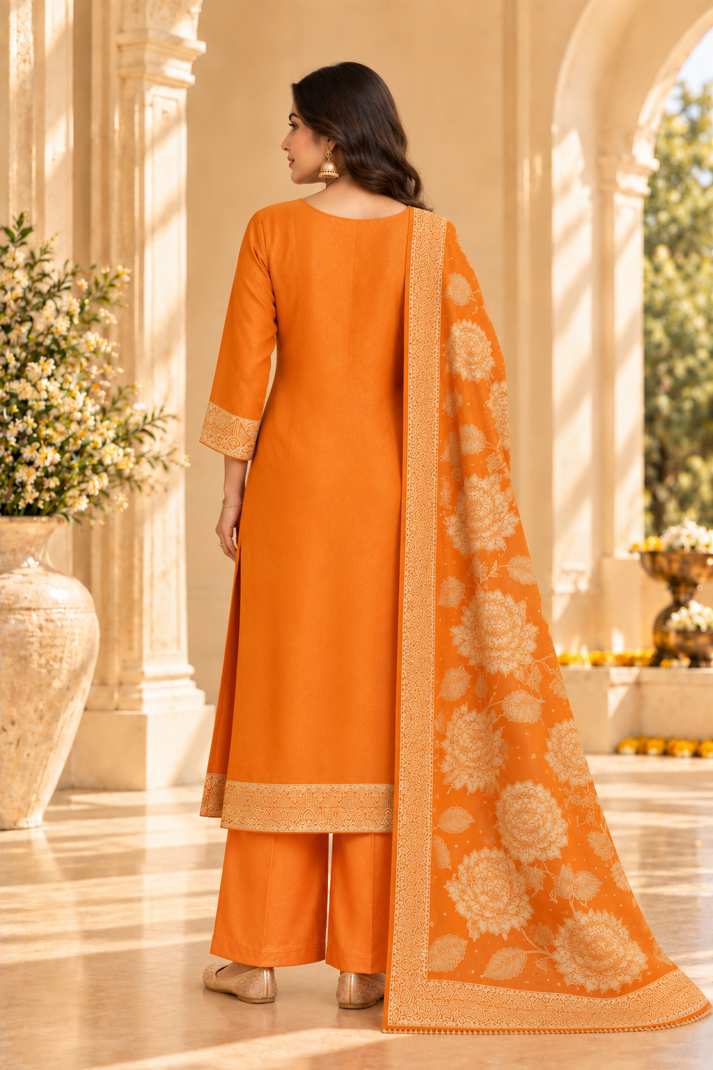 Jashn Orange Zari & Sequins Work Tissue Suit Set
