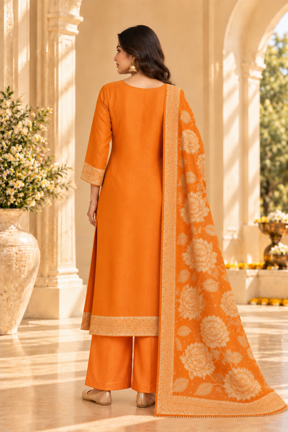 Jashn Orange Zari & Sequins Work Tissue Suit Set
