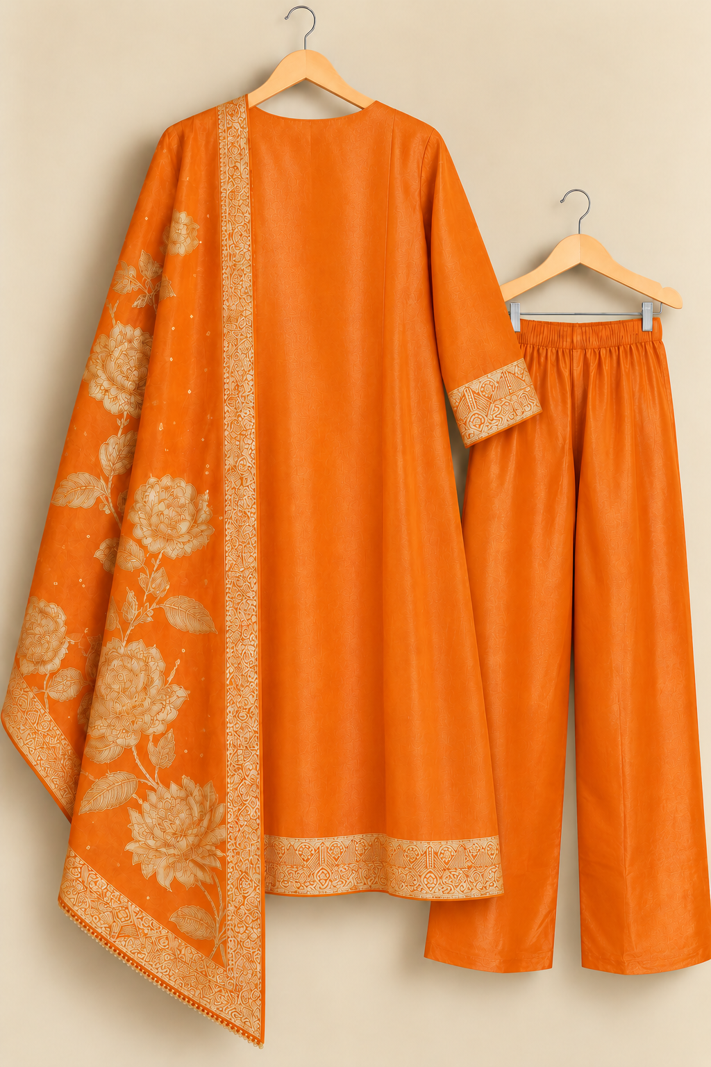 Jashn Orange Zari & Sequins Work Tissue Suit Set