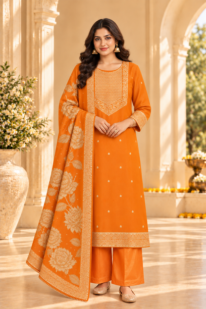 Jashn Orange Zari & Sequins Work Tissue Suit Set