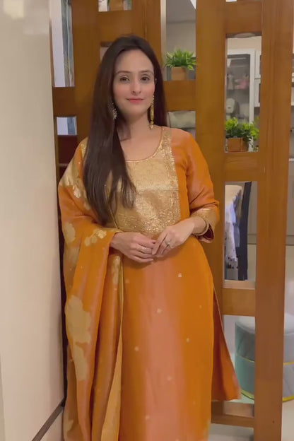 Jashn Orange Zari & Sequins Work Tissue Suit Set